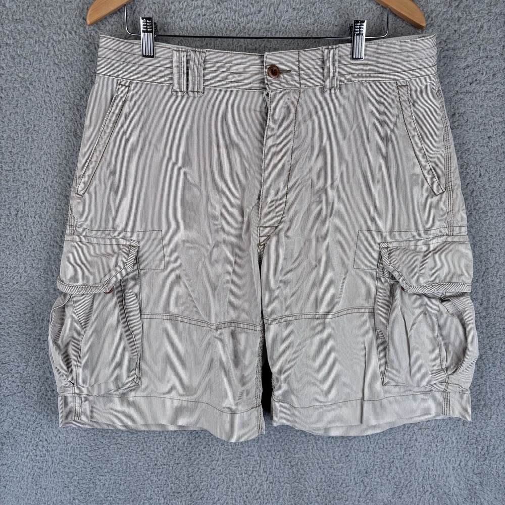 Polo Ralph Lauren Shorts Mens 35 Brown Pinstripe Cargo Baggy Cotton Y2K Casual